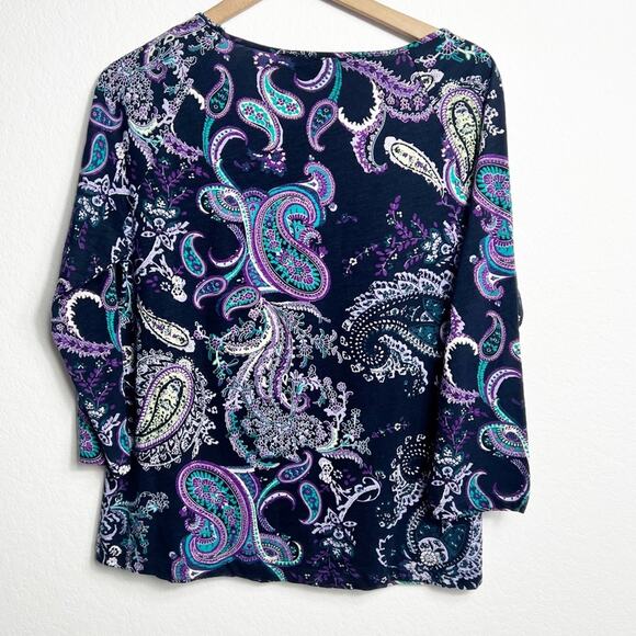 TALBOTS WOMEN'S PAISLEY ROUND NECK PARTY BLOUSE LONG SLEEVE SIZE LARG BRAND NEW - Picture 2 of 4